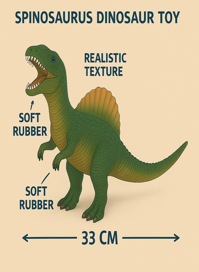 DTR Creation Spinosaurus Dinosaur Toy ? 33 cm Realistic Dino Figure, Green with Orange Fin, Soft Rubber Prehistoric Animal Model for Kids - Image 4